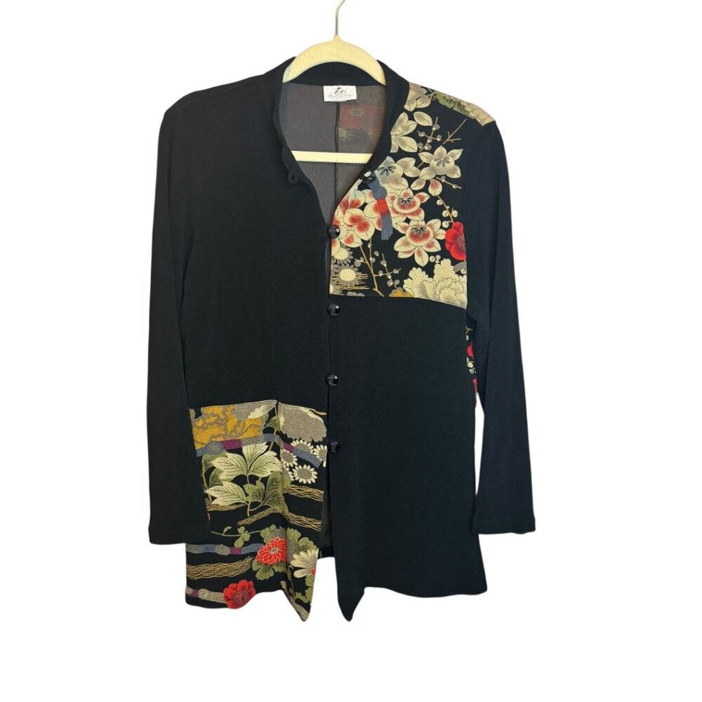 IC‎ Collection Blouse Jacket Women's Medium Floral Vintage Patchwork